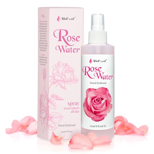 Well's Oil Rosewater Mist Spray (8 Fl oz) \u2013 Hydrates, Soothes &amp; Refreshes  100% Natural  No Chemical  for All Skin and Hair Types