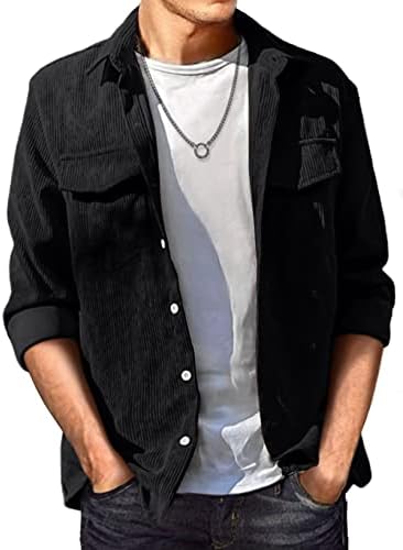 JMIERR Men's Corduroy Button Down Shirts Casual Long Sleeve Shacket Jacket with Flap Pockets