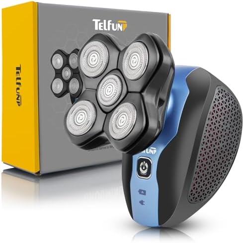 Telfun Magnetic Head Shavers for Bald Men, Cordless 5-in-1 Electric Razor for Fast Shaving- IPX7 Waterproof Wet\/Dry Mens Grooming Kit - Easy Use Palm Shaver for a Smooth Bald Shave