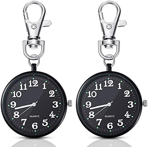 Junkin 2 Pieces Quartz Pocket Watch with Key Buckle Round Keychain Clip on Watch Portable Unisex
