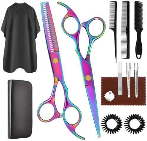 Hair Cutting Scissors Set, Professional Haircut Scissors Kit with Cutting Scissors Thinning Scissors for Barber\/Salon\/Home\/Men\/Women\/Kids\/Adults(Rainbow)