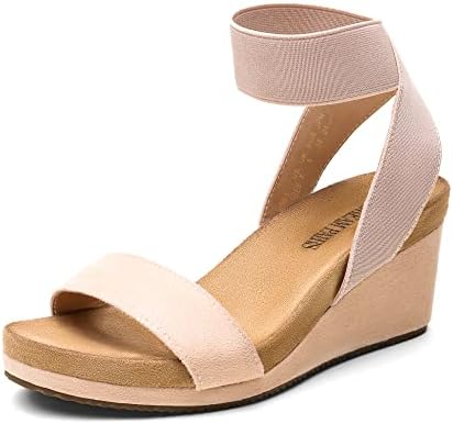 DREAM PAIRS Womens Elastic Ankle Strap Open Toe Platform Wedge Sandals Comfortable Summer Shoes