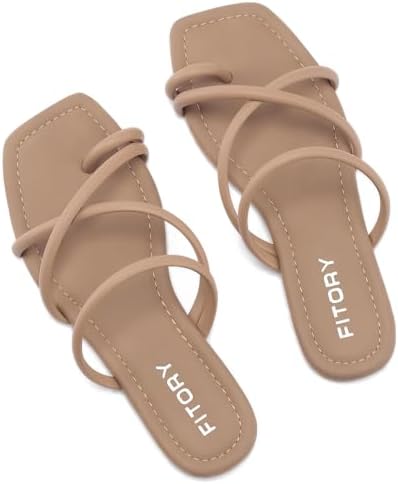 FITORY Women's Slide Sandals Flat Toe Ring Thongs with Cross Strap for Summer Size