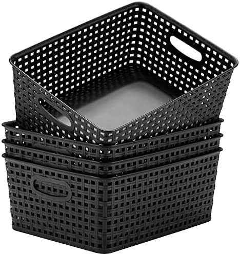 Eslite Plastic Storage Baskets for Organizing,11.42"X9"X4.7",Pack of 4 (Black)