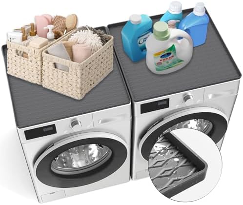 LKYLIVE Washer and Dryer Top Protector Mat, 2 PCS, 25.6\u201C x 23.6" Silicone dust pad, Non-slip,Heat-Resistant, Leak-Proof Top Protector for Laundry Room Essentials,(Gray,2 PCS)