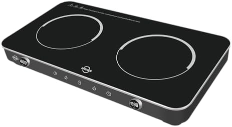 Struics Double Induction Cooktop, 1800W Sensor Touch Electric Cooker Hot Plate, 6.7" Heating Coil,8 Power 8 Temperature Setting Countertop Burner with Timer-Proof Ceramic Glass Surface