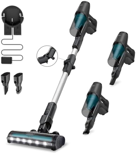 Cordless Vacuum Cleaners for Home, Cordless Stick Vacuum with Bendable Wand, Flexible Brush and Ultra Lightweight, Up to 45mins Detachable Battery, Quick Clean-Up for Hard Floors, Carpets, Grey