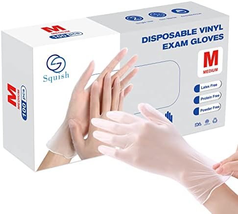 squish Disposable Gloves, 100 Count 4 mil Clear Vinyl Gloves Latex Free Powder-Free Health Glove Cleaning Rubber Glove for Kitchen Cooking Cleaning Food Handling, Medium